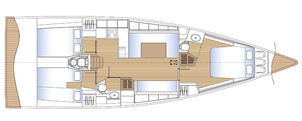 Планировка интерьера парусной яхты Solaris 44
