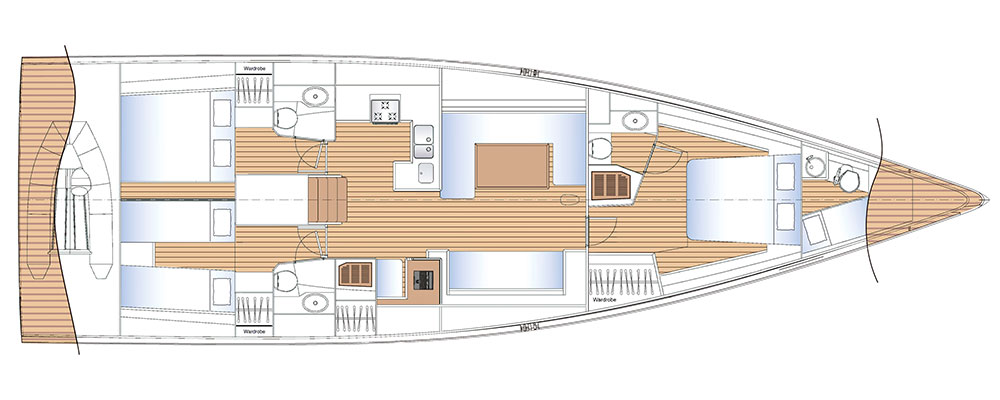 Планировка интерьера парусной яхты Solaris 55